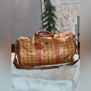 MCM Cognac Visetos Leather Weekender Duffel Bag